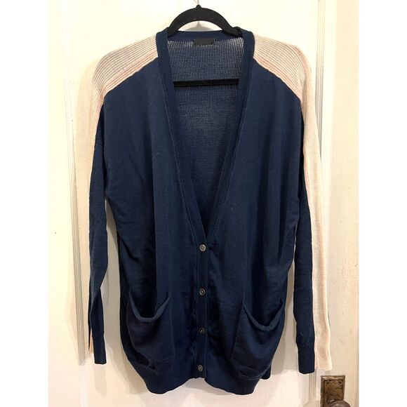 ATM Anthony Thomas Melillo Blue 100% Wool Pullover Cardigan  Women's Size Medium - Picture 2 of 9